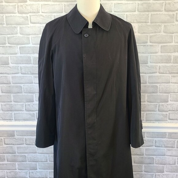 Hart Schaffner Marx Black Single Breasted Full Length Raincoat 40R Quiet Luxury - Picture 8 of 9